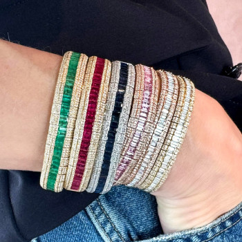 12ctw Baguette Cut Multicolor Sapphire Stackable Bracelet