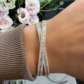 4ctw Baguette Cut White Sapphire Cross Bangle