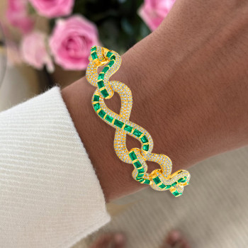 15ctw White Sapphire and Baguette Cut Emerald Infinity Bracelet
