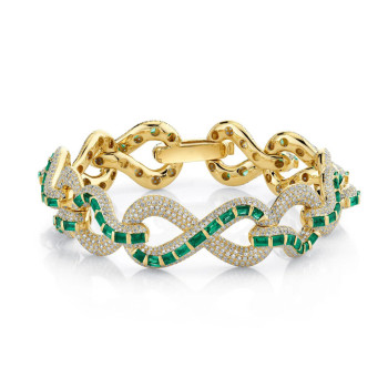 15ctw White Sapphire and Baguette Cut Emerald Infinity Bracelet