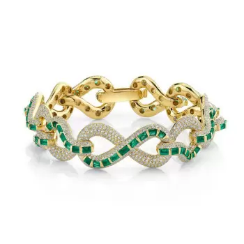 15ctw White Sapphire and Baguette Cut Emerald Infinity Bracelet