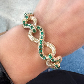 15ctw White Sapphire and Baguette Cut Emerald Infinity Bracelet