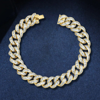 5ctw Baguette Cut White Sapphire Cuban Link Bracelet