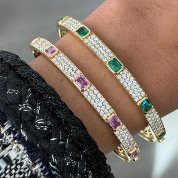 5ctw Emerald Cut Emerald or Pink Sapphire Classic Bangle