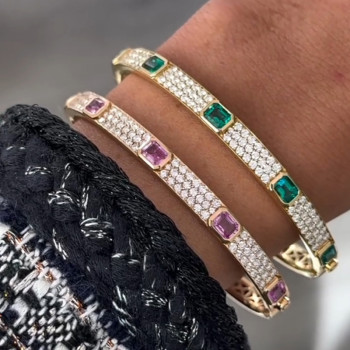 5ctw Emerald Cut Emerald or Pink Sapphire Classic Bangle