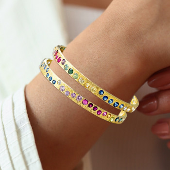 4ctw Round Cut Multicolor Sapphire Texure Surface Rainbow Bangle