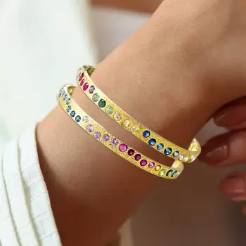 4ctw Round Cut Multicolor Sapphire Texure Surface Rainbow Bangle