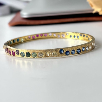 4ctw Round Cut Multicolor Sapphire Texure Surface Rainbow Bangle
