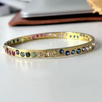 4ctw Round Cut Multicolor Sapphire Texure Surface Rainbow Bangle