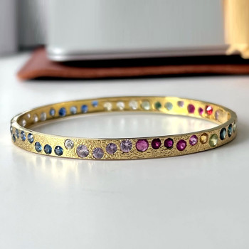 4ctw Round Cut Multicolor Sapphire Texure Surface Rainbow Bangle