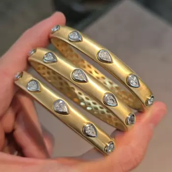 2.5ctw Pear Cut White Sapphire Two Tone Bangle