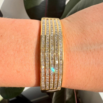 8ctw Five Row Princess Cut Gold Tone Wide Bangle