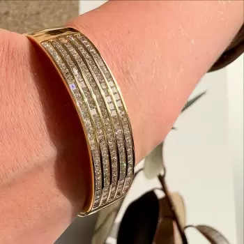 8ctw Five Row Princess Cut Gold Tone Wide Bangle