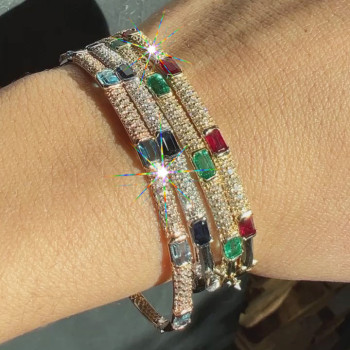 4ctw Emerald Cut Multicolor Sapphire Classic Bangle