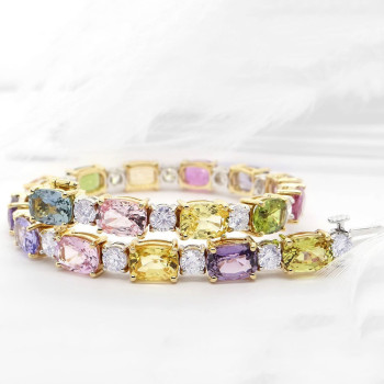 32ctw Cushion Cut Multicolor Sapphire Statement Bracelet
