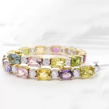 32ctw Cushion Cut Multicolor Sapphire Statement Bracelet