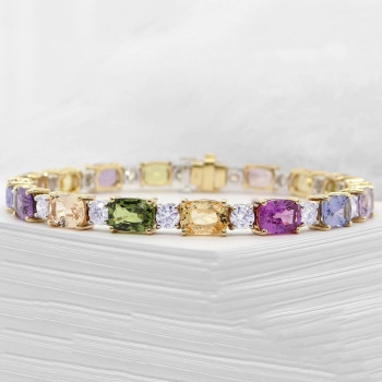 32ctw Cushion Cut Multicolor Sapphire Statement Bracelet