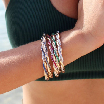 Multicolor Sapphire Paved Twist Mobius Bangle