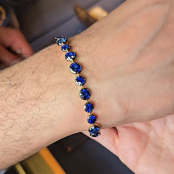 10ctw Round Cut Blue Sapphire Vintage Tennis Bracelet