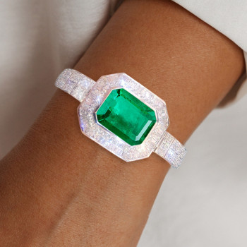 16ct Emerald Cut Emerald Pendant Two Row Bracelet