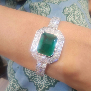 14ct Emerald Cut Emerald Pendant Two Row Bracelet