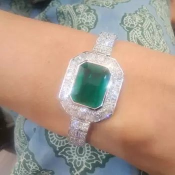 16ct Emerald Cut Emerald Pendant Two Row Bracelet