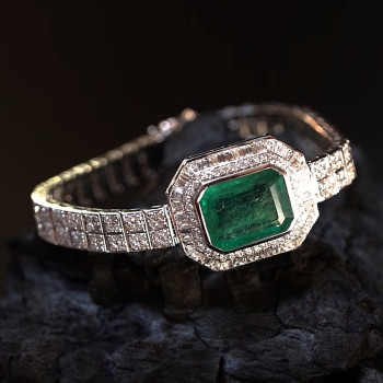 14ct Emerald Cut Emerald Pendant Two Row Bracelet