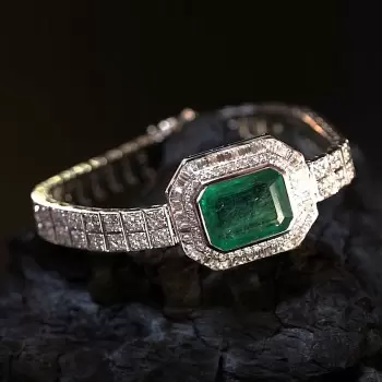 14ct Emerald Cut Emerald Pendant Two Row Bracelet