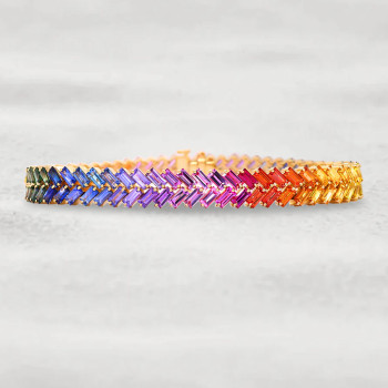 16ctw Baguette Cut Multicolor Sapphire Rainbow Bracelet