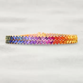16ctw Baguette Cut Multicolor Sapphire Rainbow Bracelet