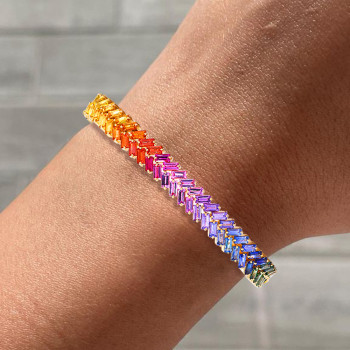 16ctw Baguette Cut Multicolor Sapphire Rainbow Bracelet