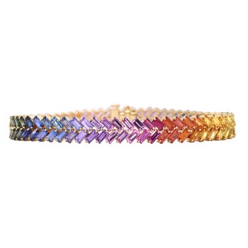 16ctw Baguette Cut Multicolor Sapphire Rainbow Bracelet