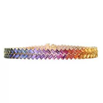 16ctw Baguette Cut Multicolor Sapphire Rainbow Bracelet