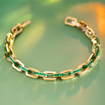 14ctw Princess Cut Invisibly Set Emerald Link Bracelet