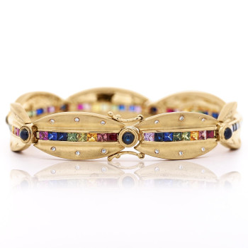 8ctw Princess Cut Rainbow Sapphire Oval Link Bracelet
