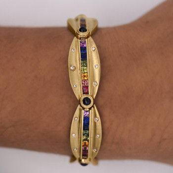 8ctw Princess Cut Rainbow Sapphire Oval Link Bracelet