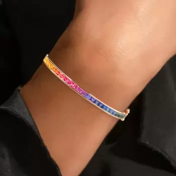 6ctw Channel-set Princess Cut Multicolor Sapphire Eternity Bangle