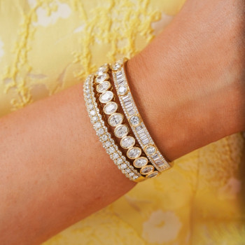 4ctw Round and Baguette Cut White Sapphire Stackable Bangle