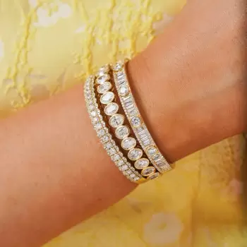 4ctw Round and Baguette Cut White Sapphire Stackable Bangle