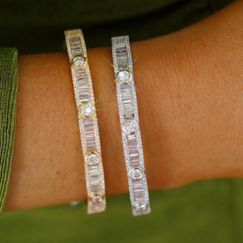 4ctw Round and Baguette Cut White Sapphire Stackable Bangle