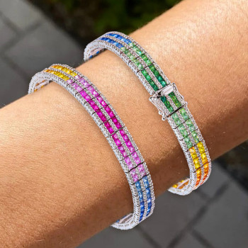30ctw Multicolor Sapphire Double-row Rainbow Bracelet