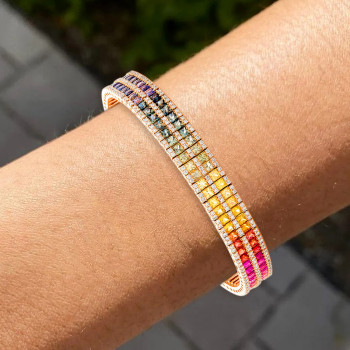 30ctw Multicolor Sapphire Double-row Rainbow Bracelet