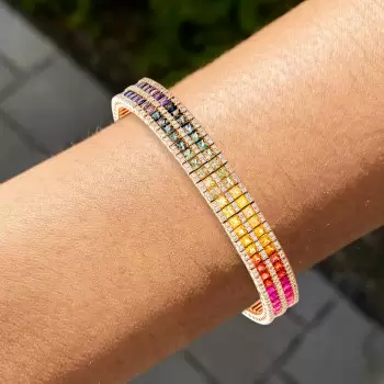 30ctw Multicolor Sapphire Double-row Rainbow Bracelet
