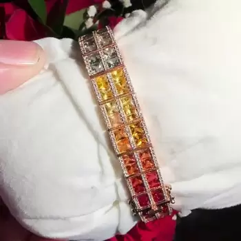 30ctw Multicolor Sapphire Double-row Rainbow Bracelet