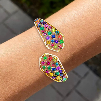 10ctw Princess Cut Rainbow Sapphire Bypass Bracelet
