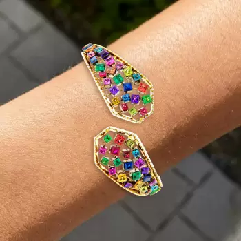 10ctw Princess Cut Rainbow Sapphire Bypass Bracelet