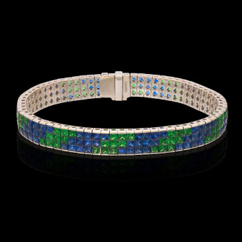 29ctw Princess Cut Green and Blue Sapphire Bracelet