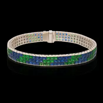 29ctw Princess Cut Green and Blue Sapphire Bracelet