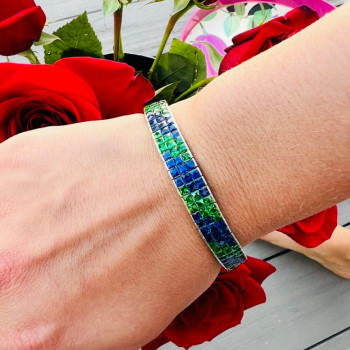 29ctw Princess Cut Green and Blue Sapphire Bracelet
