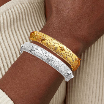 Flush Set White Sapphire Wide Starry Bangle